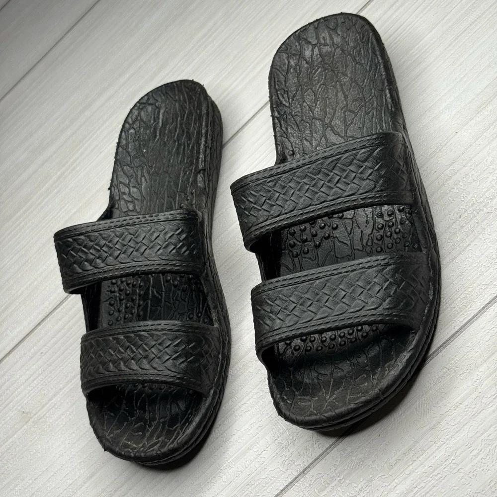 Mens Slides Sandals Double Strap Slip On Black Comfort Casual Summer Pool Shoe 6